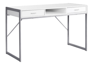 English Elm Computer Desk with 2 Push-Drawers, Open Shelves & Black Metal Legs — Compact Modern Workstation White 50 L x 25 W x 5 H B2710P219716