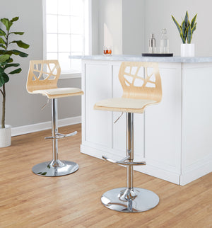 English Elm Adjustable Swivel Barstools Mid-century Modern Walnut and Cream Faux Leather Set of 2 B202S02182