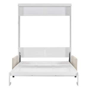English Elm Queen Murphy Bed with Linen Cushion Sofa Folds Flat for Studio or Guest Room White LP000891AAK-1