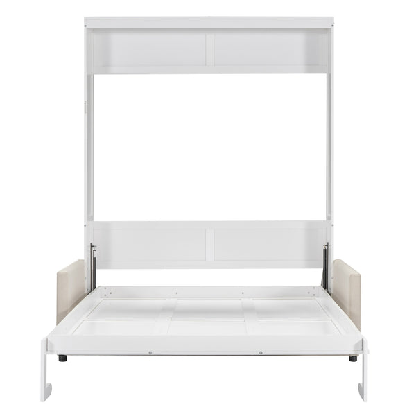 English Elm Queen Murphy Bed with Linen Cushion Sofa Folds Flat for Studio or Guest Room White LP000891AAK-1