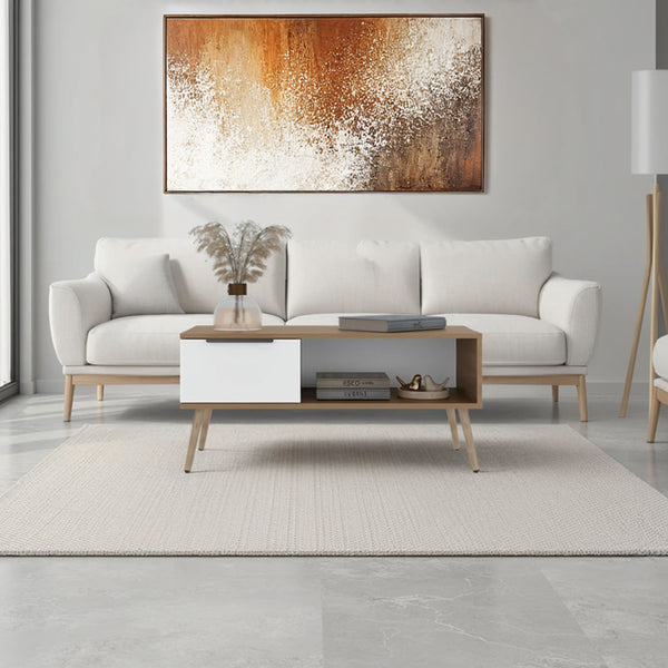 English Elm Scandinavian Minimalist Coffee Table with Storage Drawer Open Shelf Living Room B128P473973