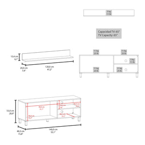 English Elm Bryce Modern TV Stand White - Two-Door Cabinet, Open Shelves, Sturdy MDF, Fits TVs up to 65" B200P335386