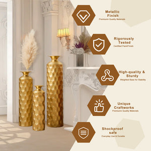 English Elm 39.4" Handcrafted Rattan-textured Pvc Tall Floor Vase Boho Entryway Sculptural Accent Gold W2796P446239