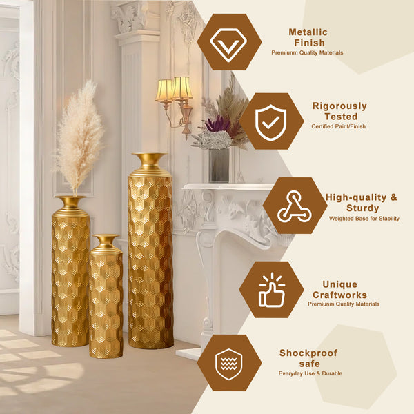 English Elm 39.4" Handcrafted Rattan-textured Pvc Tall Floor Vase Boho Entryway Sculptural Accent Gold W2796P446239