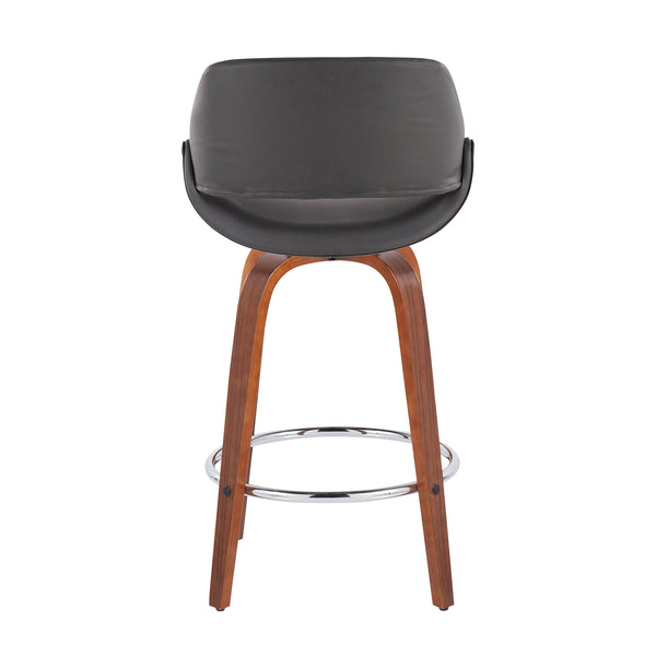 English Elm Fabrico Mid-Century Modern Counter Stool Set Of 2 In Walnut With Chrome Footrest & Grey Faux Leather B202S00255