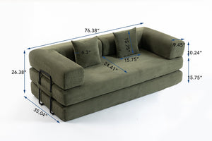 English Elm Full Foam Modular Sofa Bed Corduroy Upholstered Convertible Lounger for Studio Apartments Green W3326P450805