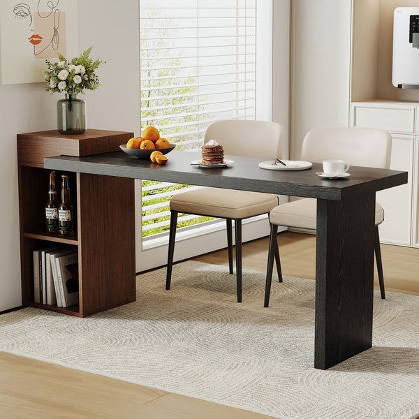 English Elm Modern Wood Grain Console Table with Two Tier Shelving for Entryway or Living Room Black,Walnut W3875S00031