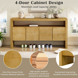 English Elm U_Style 60" Minimalist Sideboard - Durable Solid Wood Veneer Console With Open Shelf & Versatile Storage N711P289132O-GIGA