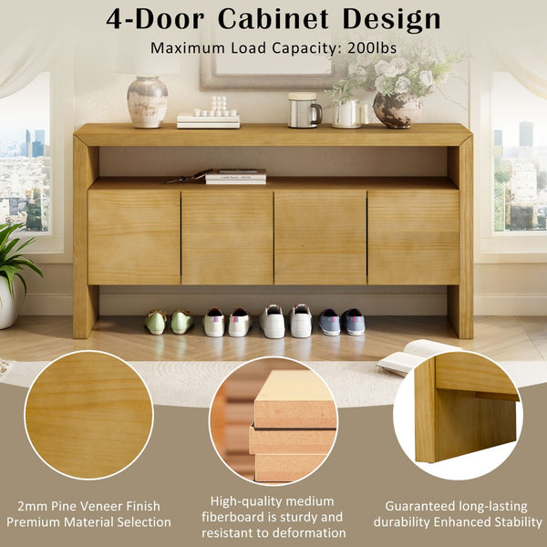 English Elm U_Style 60" Minimalist Sideboard - Durable Solid Wood Veneer Console With Open Shelf & Versatile Storage N711P289132O-GIGA