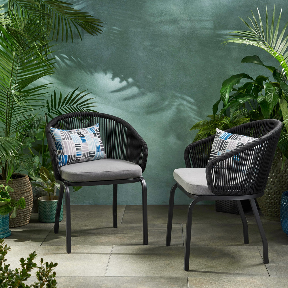 English Elm Christopher Knight Home® - CANDLEWOOD Woven Rope Club Chair Set of 2 - Modern Black Metal Frame, Water-Resistant Cushions, Handcrafted 65762.00BLK