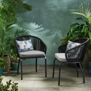 English Elm Christopher Knight Home® - CANDLEWOOD Woven Rope Club Chair Set of 2 - Modern Black Metal Frame, Water-Resistant Cushions, Handcrafted 65762.00BLK