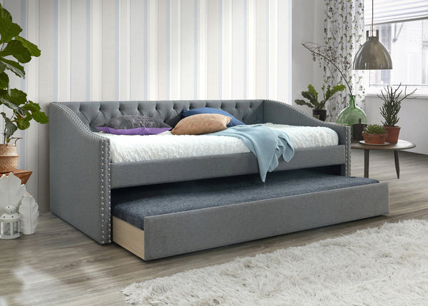 English Elm Luxurious Tufted Daybed with Nailhead Trim and Built-In Trundle — Elegant Rolled Arms, Plush Fabric Comfort Gray 41.75 L x 41.63 W x 6.38 H B011S01639
