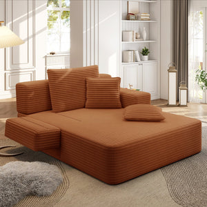 English Elm Luxurious Corduroy Convertible Chaise Lounge Sofa Bed with Storage and Coil Spring Foam Orange W3219P483088
