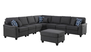 English Elm Luce 8 Piece Modular Sectional with Ottoman in Low Profile Linen for Open Living B2749S00092