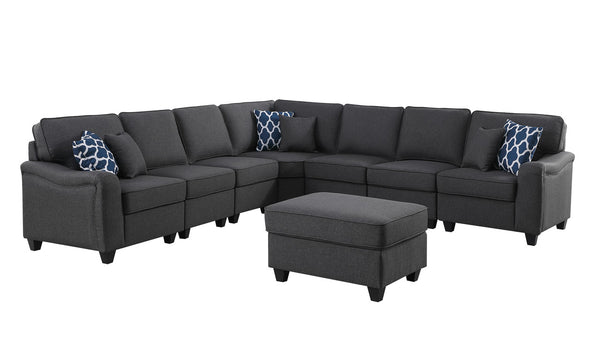 English Elm Luce 8 Piece Modular Sectional with Ottoman in Low Profile Linen for Open Living B2749S00092