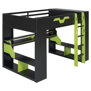 English Elm Full Size Gaming Loft Bed with Rgb Lighting Built-in Desk and Usb Charging Ports Green LT000275AAF