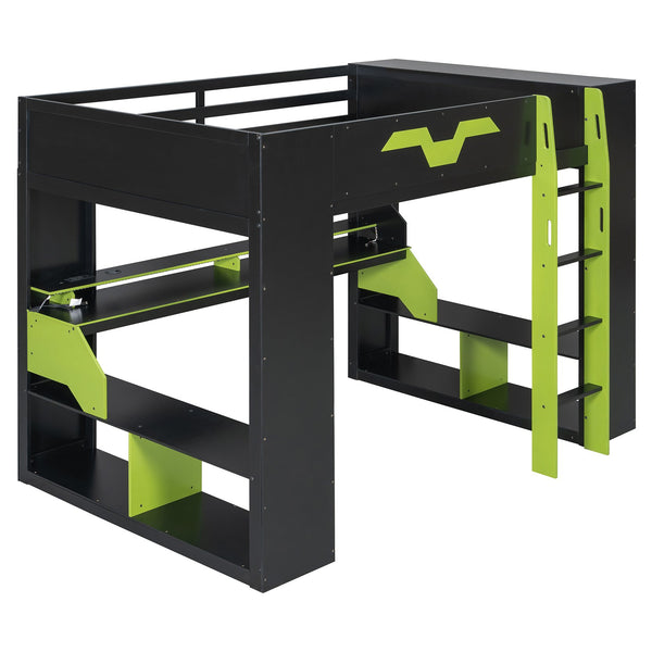 English Elm Full Size Gaming Loft Bed with Rgb Lighting Built-in Desk and Usb Charging Ports Green LT000275AAF