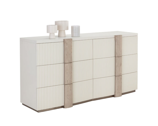 Sunpan VENETTA Dresser - Modern Wood Design with Cream Finish, Spacious Storage & Unique Grain Patterns 110665