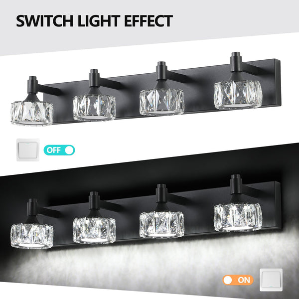 English Elm Modern Matte Black 4 Light Led Vanity Bar Crystal Shades Bathroom Wall Sconce W1340P206825