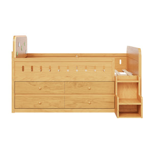English Elm Wooden Full Bed Frame with Led Headboard Four Storage Drawers and Ladder Shelf Wood N7090004028D