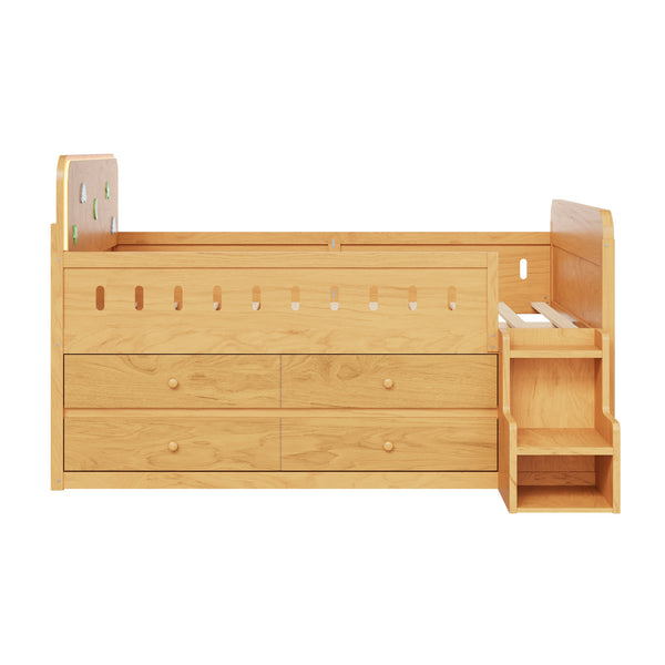 English Elm Wooden Full Bed Frame with Led Headboard Four Storage Drawers and Ladder Shelf Wood N7090004028D