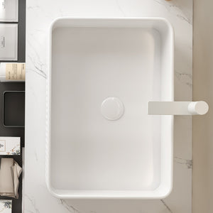 English Elm 20'' Ceramic Vessel Sink 20'' Rectangular Striped Basin Glossy French-Style Rim Durable Easy-Clean White W2615P193350