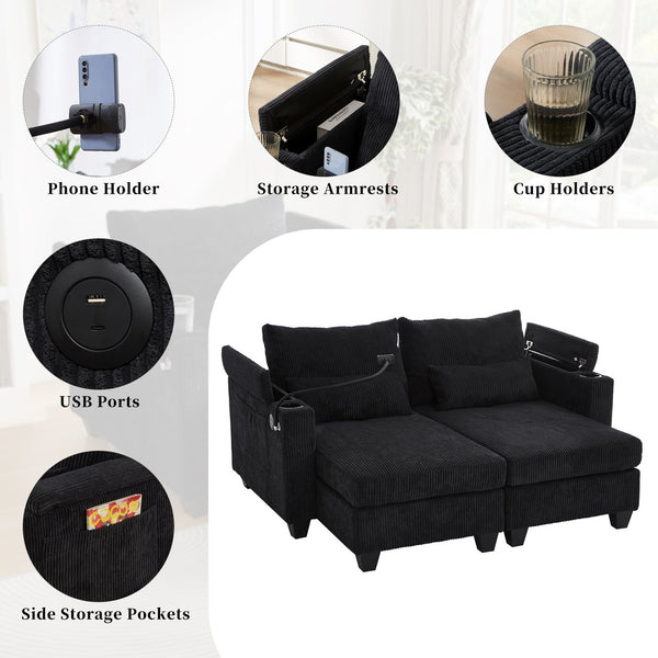 English Elm Convertible Chaise Lounge Sofa Bed With Usb Ports, Hidden Storage, Cup Holders - Stylish & Versatile! N719S002020B