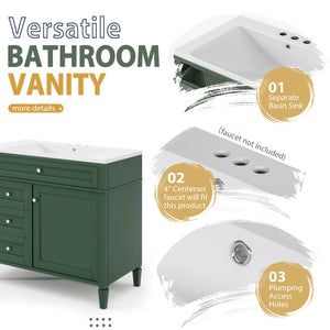 English Elm 36'' Modern Bathroom Vanity with Mirror Cabinet and Sink, Spacious Storage, Soft-Close Doors & Drawers Green SW000134AAF-3