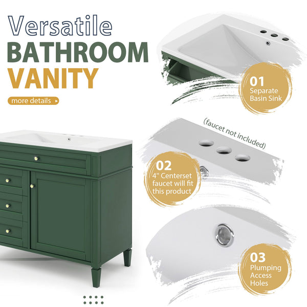 English Elm 36'' Modern Bathroom Vanity with Mirror Cabinet and Sink, Spacious Storage, Soft-Close Doors & Drawers Green SW000134AAF-3