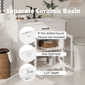 English Elm Christopher Knight Home® - 30 Inches Bathroom Vanity With Tempered Glass Doors, Space-Saving Design, White Rubber Wood Style N817P299499W