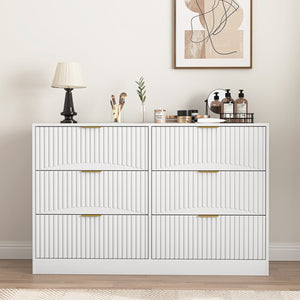English Elm Modern Six Drawer Chest with Wavy Textured Fronts Sleek Matte Storage for Any Room White W409P307526