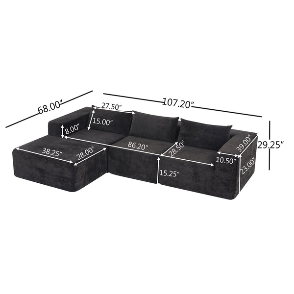 English Elm Christopher Knight Home® - 107" Compressed Sectional Sofas - Luxurious Modular Black Corduroy For Stylish, Cozy Living Spaces N771P346765H_N771P346766H