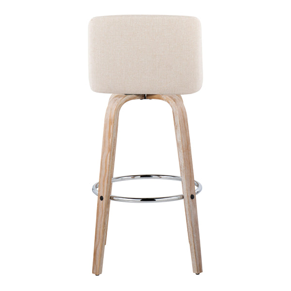English Elm 30" Swivel Barstools Whitewashed Bentwood Cream Upholstery Chrome Footrest Set of 2 B202S00680