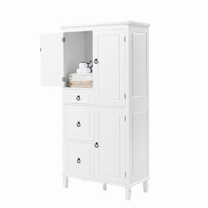 English Elm Retro Multi-Functional Storage Cabinet with Adjustable Shelves, 3 Drawers & Doors, Stylish White Organizer for Living Room Bathroom Kitchen Office - Elegant, Space-Saving Design N725P236498K