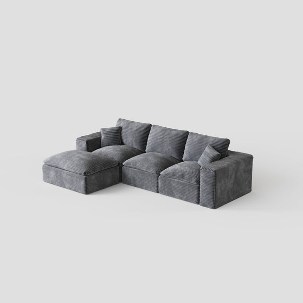 English Elm 108" Cloud Sectional Couch Modular L-Shape Chaise, Plush Corduroy Upholstered Sofa with Deep Seat Grey W3361S00002