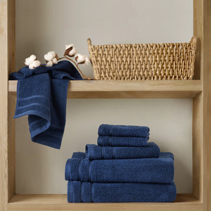 JLA Home Comfort Spaces - Quick 100% Cotton 6pc Towel Set — Plush Zero-Twist Terry, 400 GSM Quick-Dry, Absorbent & Durable Indigo AM73-0251