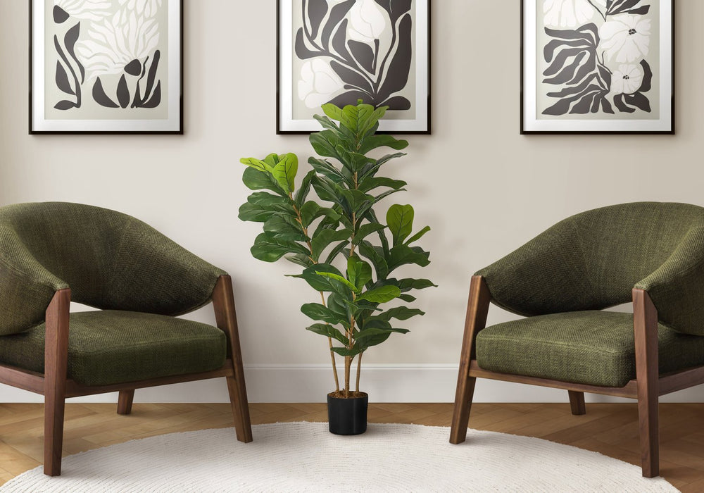 English Elm Artificial Fiddle Leaf Fig Floor Tree Real Touch Foliage in Matte Black Pot 41in B2710P220039