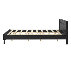 English Elm Pine Solid Wood Queen Platform Bed Matte Finish Tall Headboard No Box Spring Black N770PQ291030B