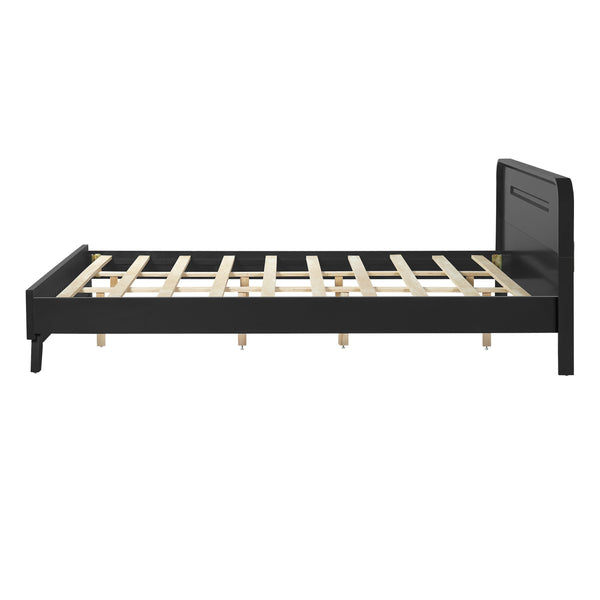English Elm Pine Solid Wood Queen Platform Bed Matte Finish Tall Headboard No Box Spring Black N770PQ291030B