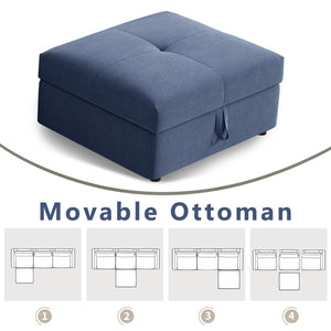 English Elm Modern Modular L-shaped sectional sofa 105-inch cloud deep-seat 4-seat cotton comfort with ottoman and storage Blue W3820S00008