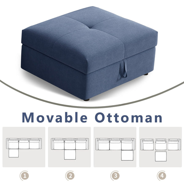 English Elm Modern Modular L-shaped sectional sofa 105-inch cloud deep-seat 4-seat cotton comfort with ottoman and storage Blue W3820S00008
