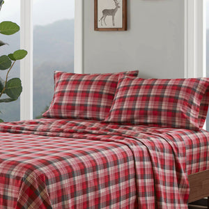English Elm 4 Pcs Cozy Red Plaid Full Sheet Set - 100% Cotton Flannel For Softness, Warmth & Timeless Style B035P319782