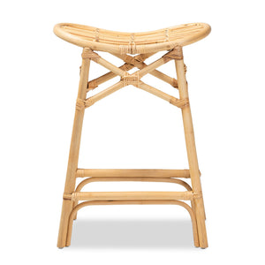 English Elm Modern Rattan Counter Stool Sculptural Bent Seat Bohemian Kitchen Island Seating B2750P470062