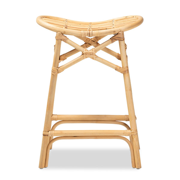 English Elm Modern Rattan Counter Stool Sculptural Bent Seat Bohemian Kitchen Island Seating B2750P470062