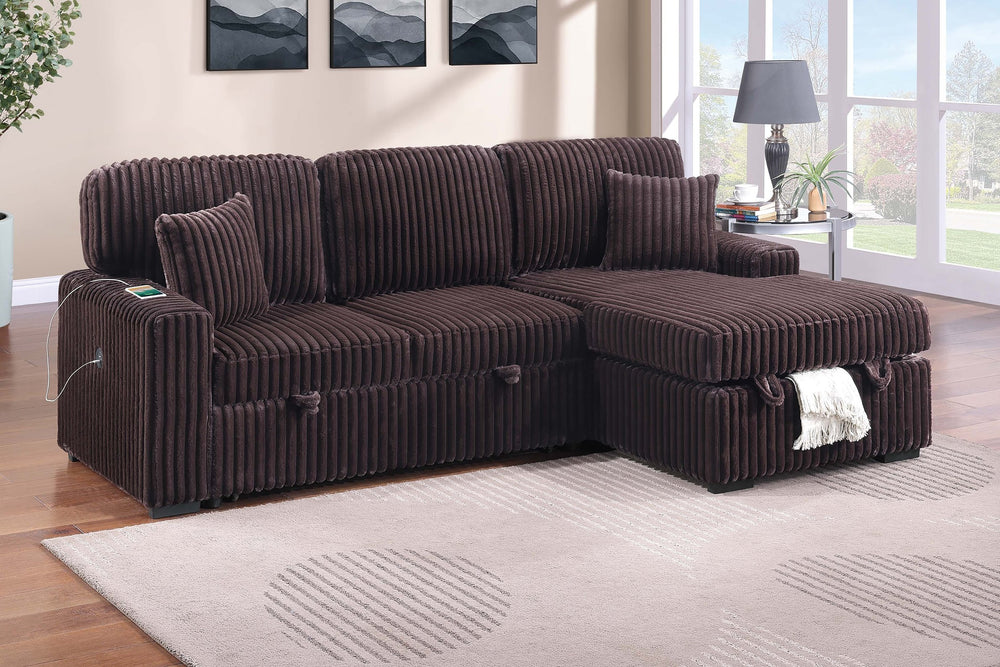 English Elm Modern Corduroy Sleeper Sectional with Storage Chaise Drop Down Table and Usb Port B011S02173