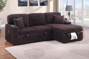 English Elm Modern Corduroy Sleeper Sectional with Storage Chaise Drop Down Table and Usb Port B011S02173