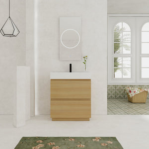 English Elm 30" Bathroom Vanities - Modern Oak Sink Cabinet With Double Drawers, Freestanding And Stylish Design W1972S00008