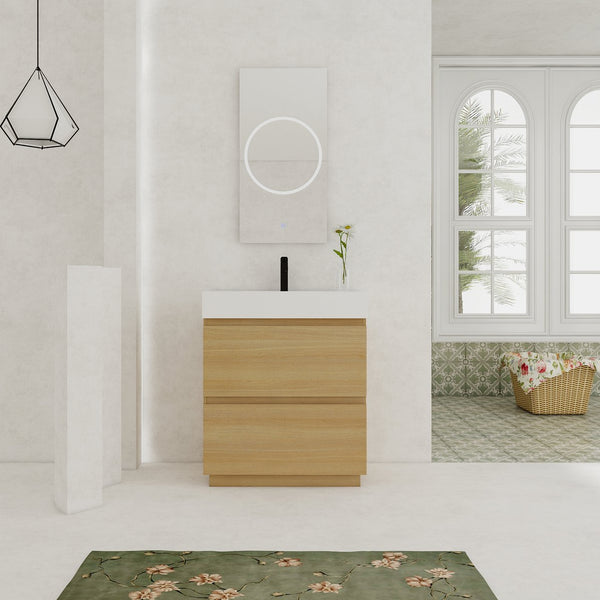 English Elm 30" Bathroom Vanities - Modern Oak Sink Cabinet With Double Drawers, Freestanding And Stylish Design W1972S00008