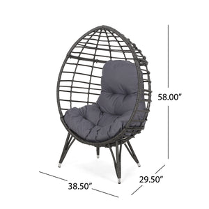 English Elm Christopher Knight Home® - SANTINO Teardrop Wicker Chair with Water‑Resistant Cushion, Gray Faux Rattan, Iron Frame, Cozy Lounger 65646.00GDGRY