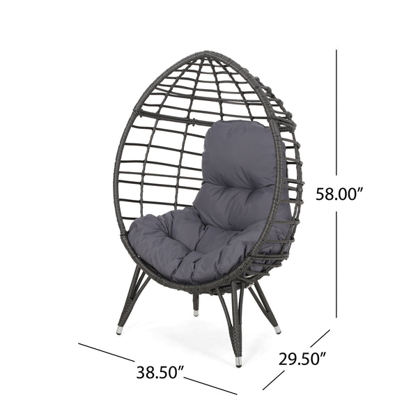 English Elm Christopher Knight Home® - SANTINO Teardrop Wicker Chair with Water‑Resistant Cushion, Gray Faux Rattan, Iron Frame, Cozy Lounger 65646.00GDGRY